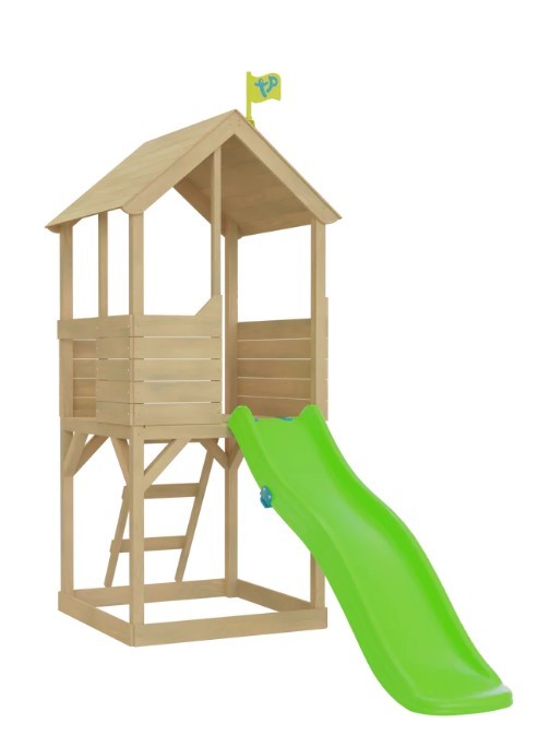 TP Treehouse Wooden Play Tower with Wavy Slide and Slide Lock