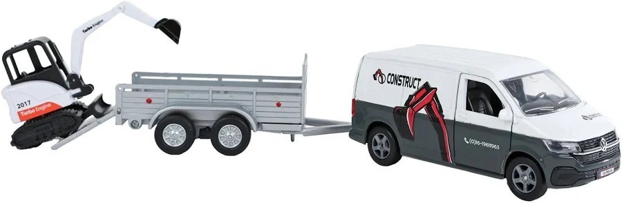 Kids Globe VW Transporter Van, Trailer and Mini Excavator