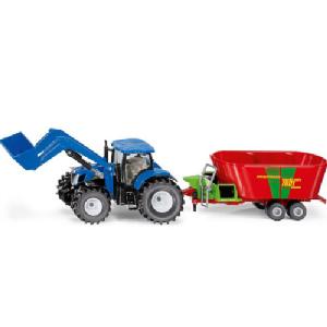 Siku New Holland Tractor with Front Loader and Strautmann Fodder Mixer 1 : 50 Scale