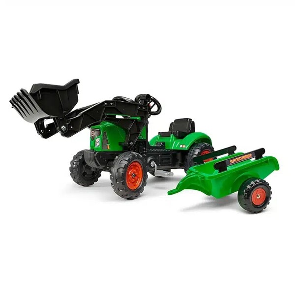 Falk Age 2+ Super Charger Green Tractor with Trailer and Front Loader 2031M
