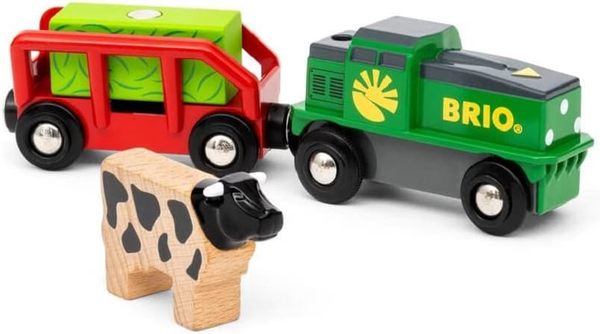 BRIO World Farm Battery Train, Carriage and Cow 36018