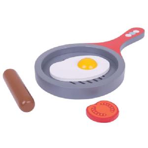Bigjigs Toys Wooden Play Food Cooked Breakfast Frying Pan Set Role Play 