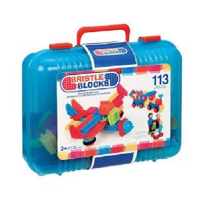 Bristle Block 113 piece Deluxe builder case with family and animal figurines