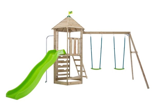 TP Castlewood Tower, Double Swing Arm with Swings and Crazy Wavy Slide