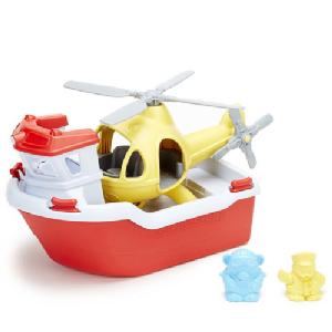 Green Toys Rescue Boat and Helicopter Toy with Mini Figures
