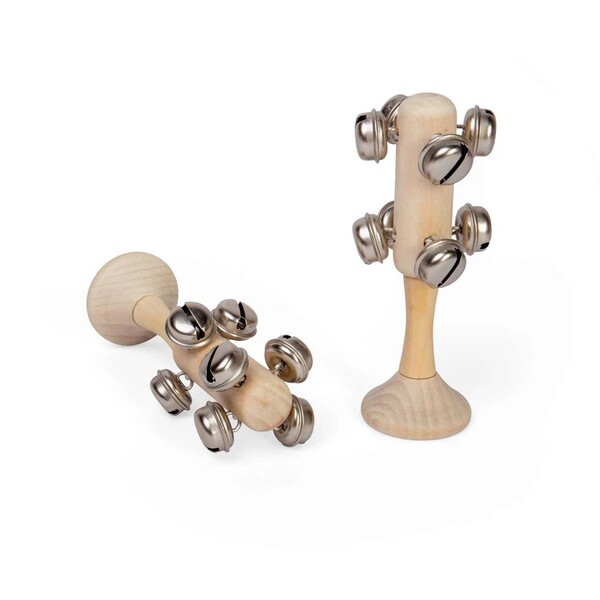 BigJigs Jingle Stick Bell Mini Rattle Natural Wood Single