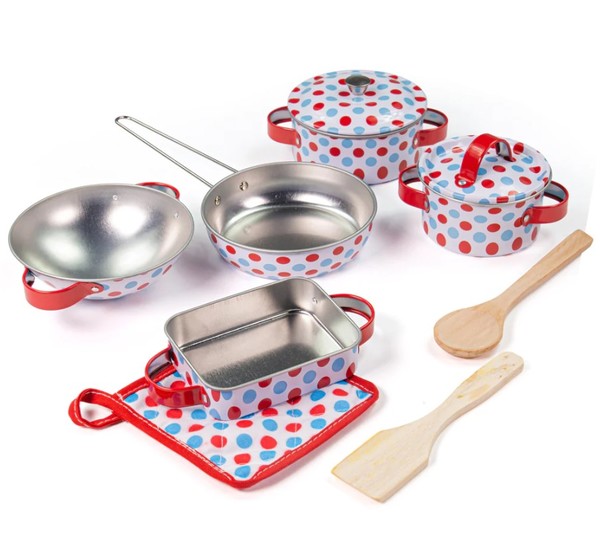 Bigjigs Spotted Metal Kitchen Ware Set