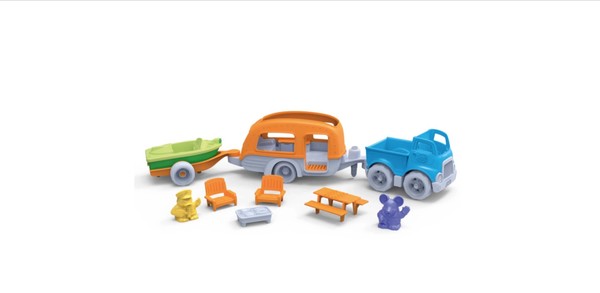 Green Toys RV Camper Set With Caravan and Boat