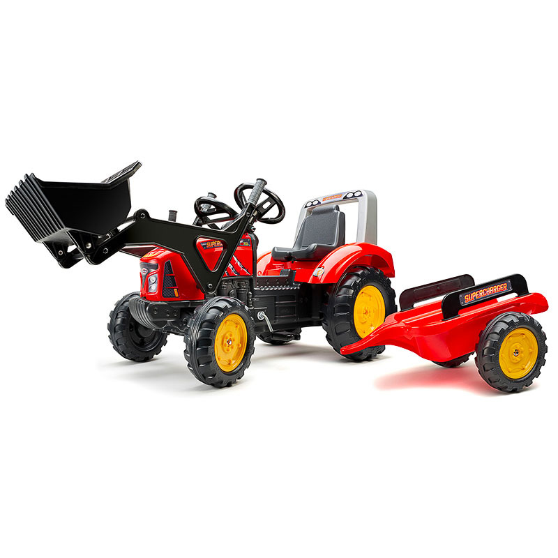 Falk Super Charger Red Tractor with Loader, Opening Bonnet and Trailer 2020M Age 2 - 5 years