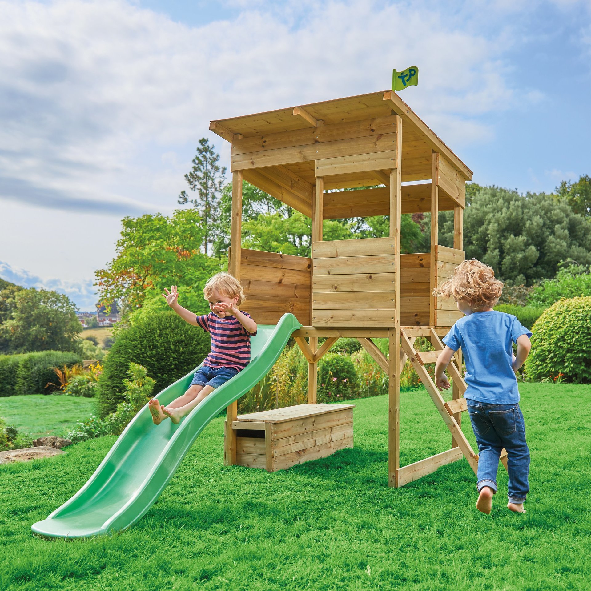 TP Tree Tops Wooden Tower Playhouse with Slide
